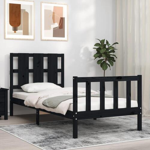 Sengeramme med sengegavl 100x200 cm massivt træ sort