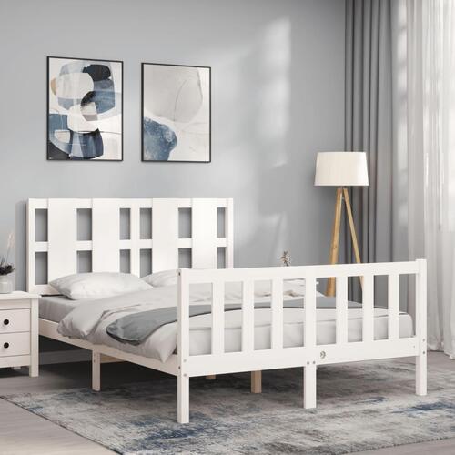 Sengeramme med sengegavl 140x200 cm massivt træ hvid