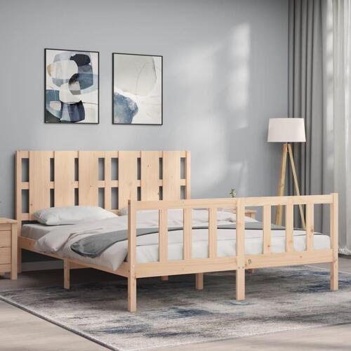 Sengeramme med sengegavl kingsize massivt træ