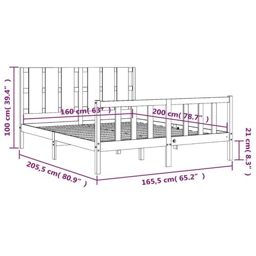 Sengeramme uden madras 160x200 cm massivt fyrretræ hvid