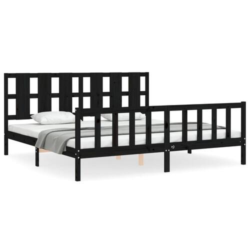 Sengeramme med sengegavl 180x200 cm massivt træ sort
