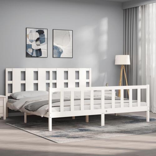 Sengeramme uden madras 200x200 cm massivt fyrretræ hvid