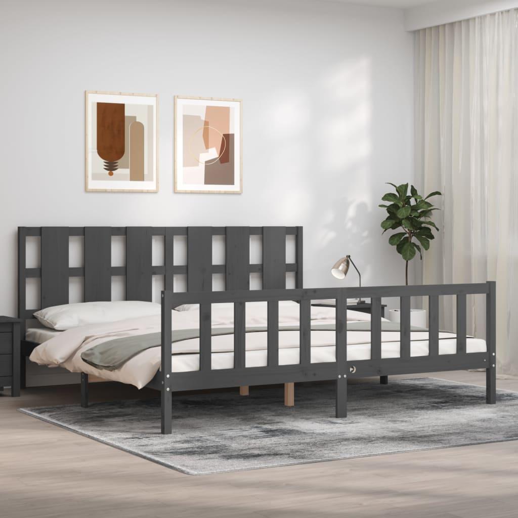 Sengeramme med sengegavl 200x200 cm massivt træ grå
