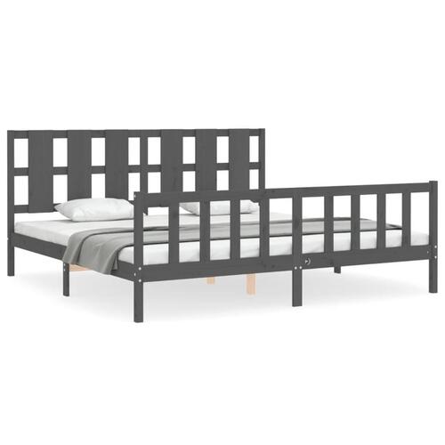 Sengeramme med sengegavl 200x200 cm massivt træ grå
