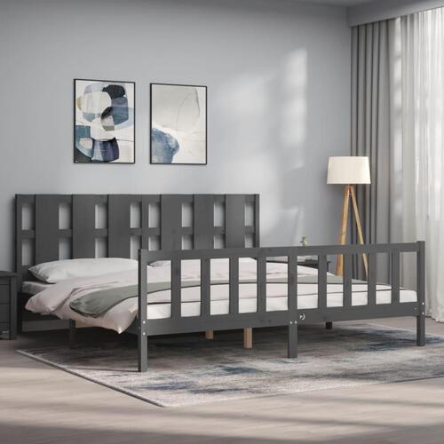 Sengeramme med sengegavl 200x200 cm massivt træ grå