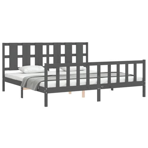 Sengeramme med sengegavl 200x200 cm massivt træ grå