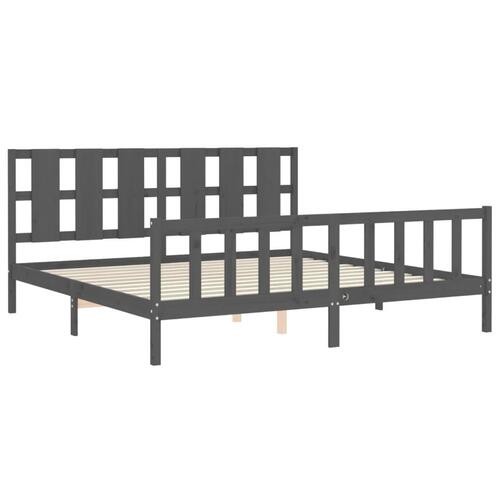 Sengeramme med sengegavl 200x200 cm massivt træ grå