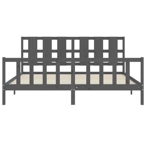 Sengeramme med sengegavl 200x200 cm massivt træ grå