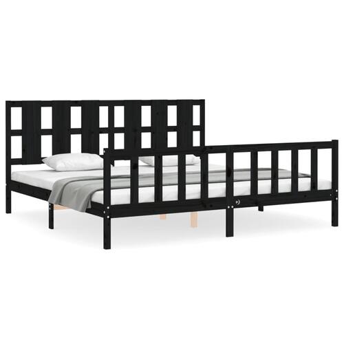 Sengeramme med sengegavl 200x200 cm massivt træ sort
