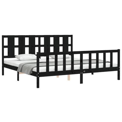 Sengeramme med sengegavl 200x200 cm massivt træ sort