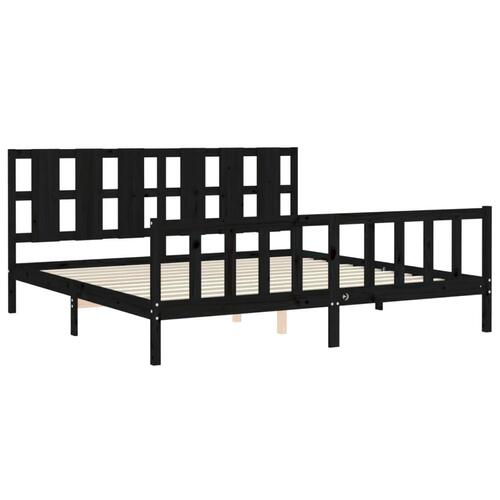 Sengeramme med sengegavl 200x200 cm massivt træ sort