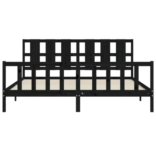 Sengeramme med sengegavl 200x200 cm massivt træ sort