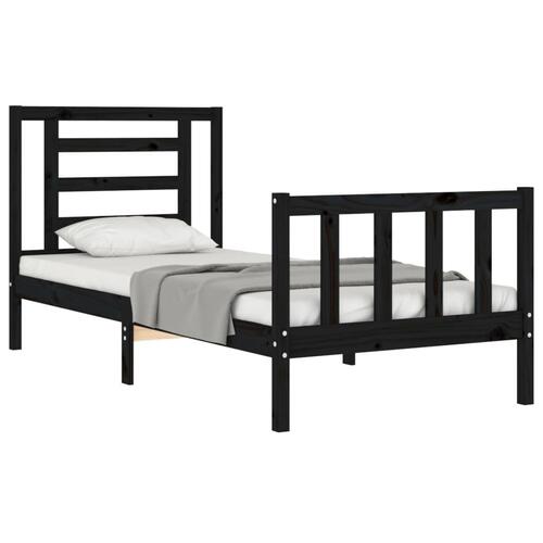 Sengeramme med sengegavl Small Single massivt træ sort