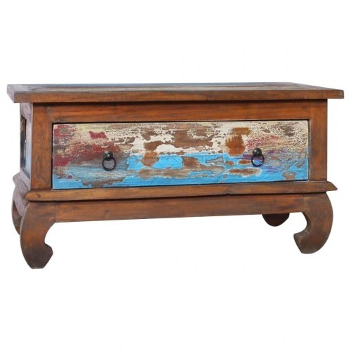 Sofabord i genanvendt teaktræ 80 × 50 × 40 cm - retro med skuffe