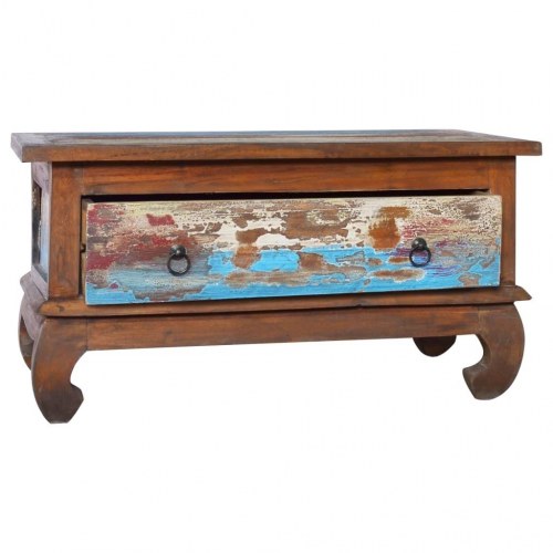 Sofabord i genanvendt teaktræ 80 × 50 × 40 cm - retro med skuffe
