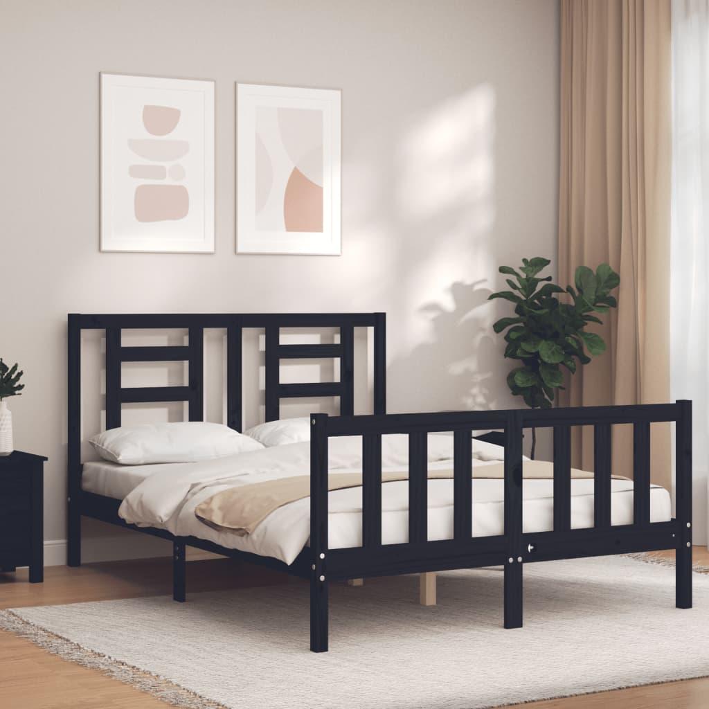 Sengeramme med sengegavl 140x190 cm massivt træ sort