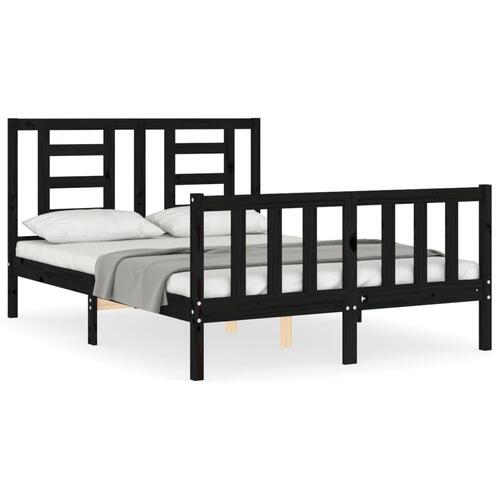 Sengeramme med sengegavl 140x190 cm massivt træ sort