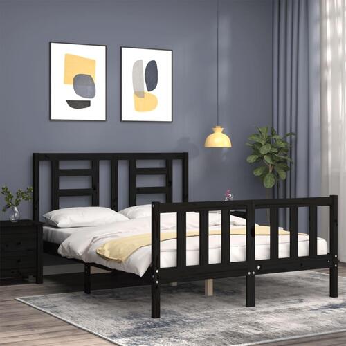 Sengeramme med sengegavl 140x190 cm massivt træ sort