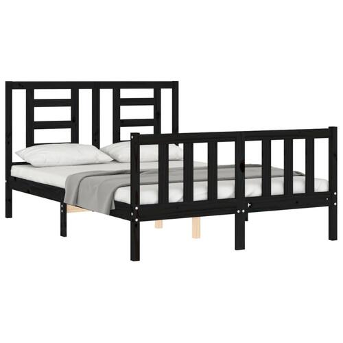 Sengeramme med sengegavl 140x190 cm massivt træ sort