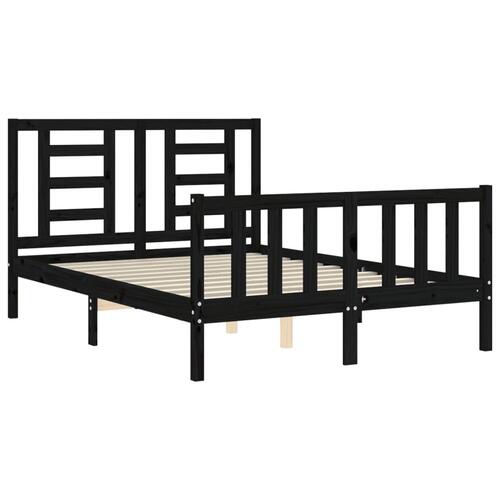 Sengeramme med sengegavl 140x190 cm massivt træ sort