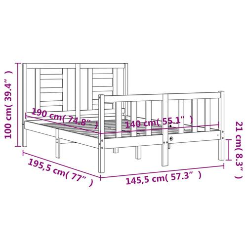 Sengeramme med sengegavl 140x190 cm massivt træ sort