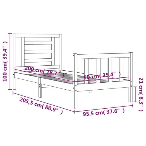 Sengeramme uden madras 90x200 cm massivt fyrretræ hvid