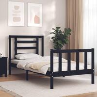 Sengeramme med sengegavl 100x200 cm massivt træ sort