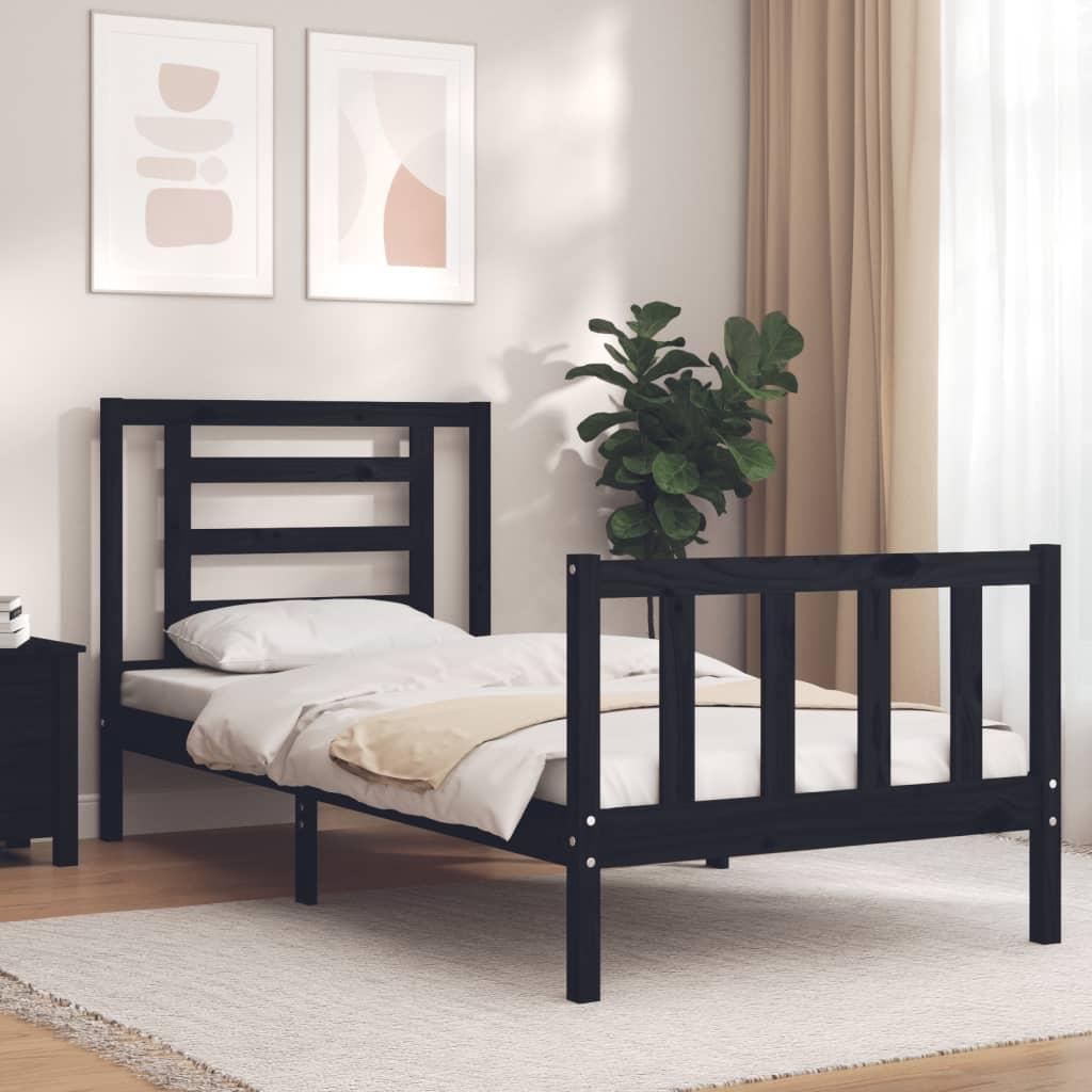 Sengeramme med sengegavl 100x200 cm massivt træ sort
