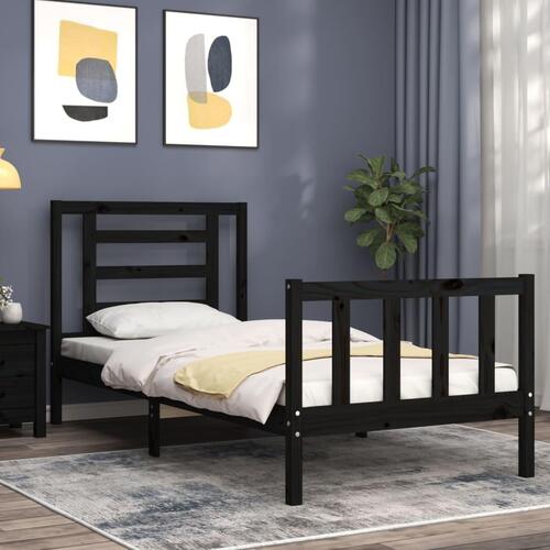 Sengeramme med sengegavl 100x200 cm massivt træ sort