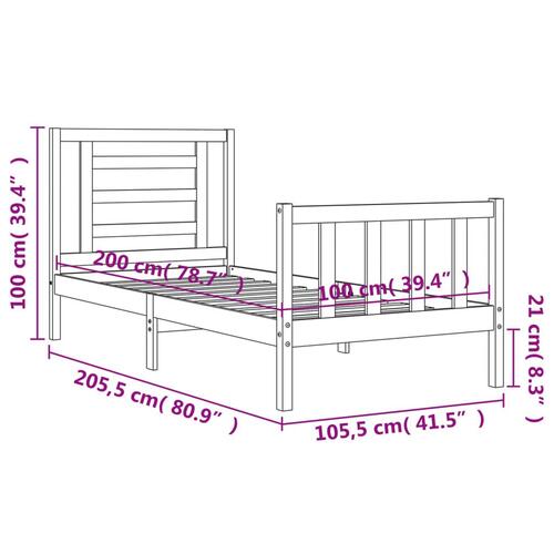 Sengeramme med sengegavl 100x200 cm massivt træ sort