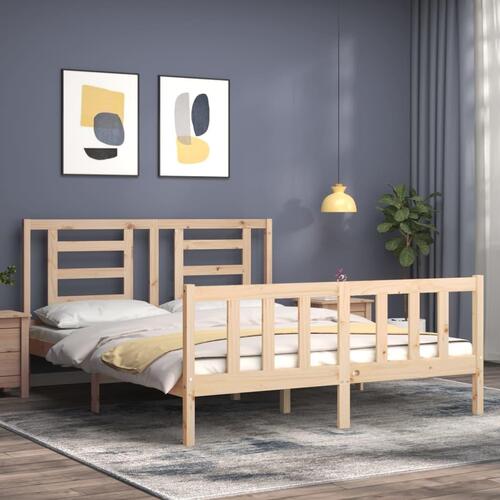 Sengeramme med sengegavl kingsize massivt træ
