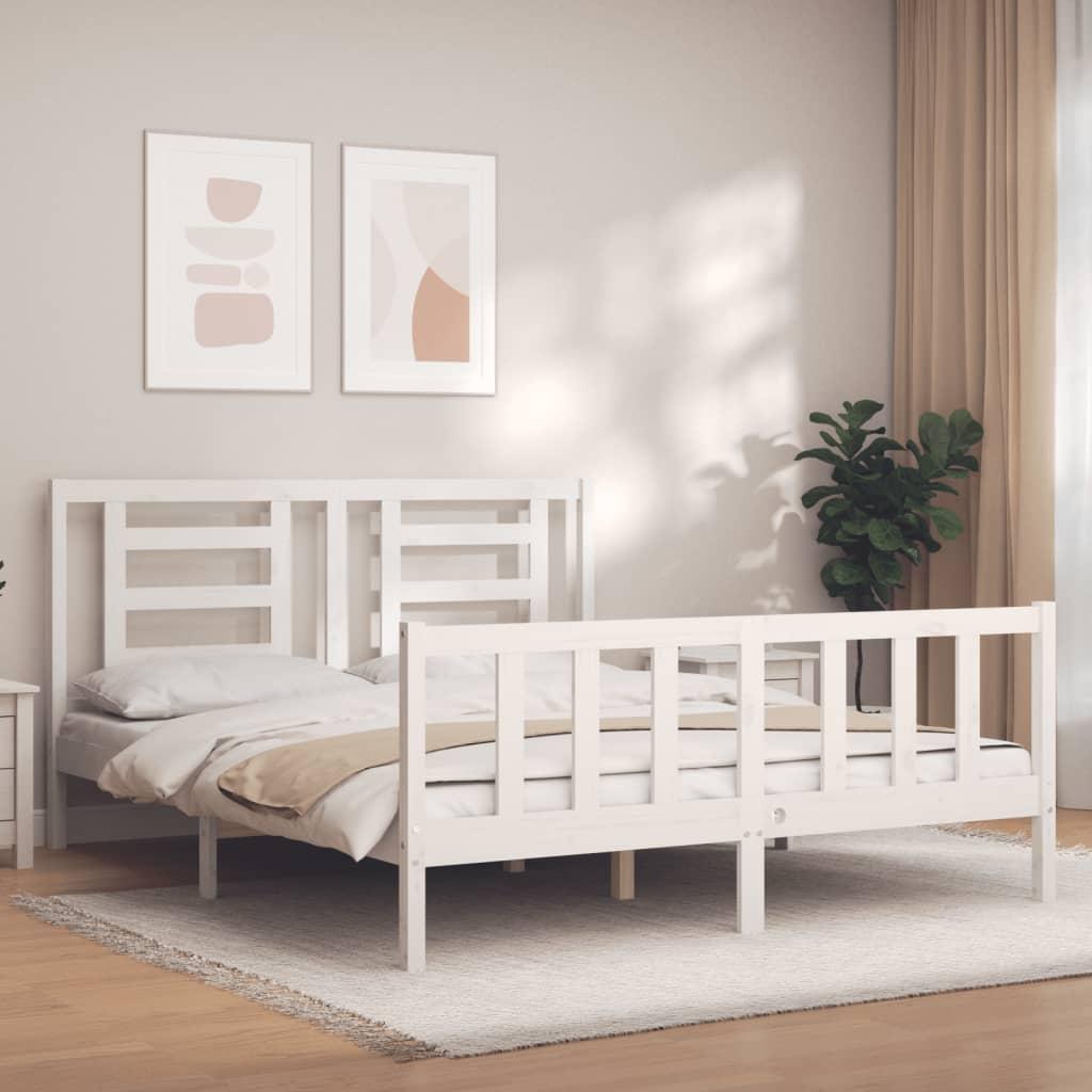Sengeramme med sengegavl kingsize massivt træ hvid