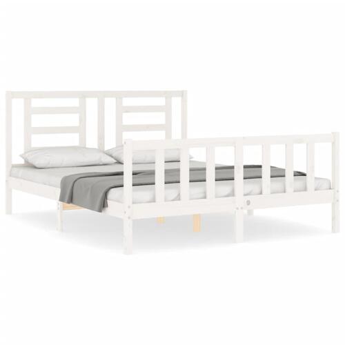 Sengeramme med sengegavl kingsize massivt træ hvid