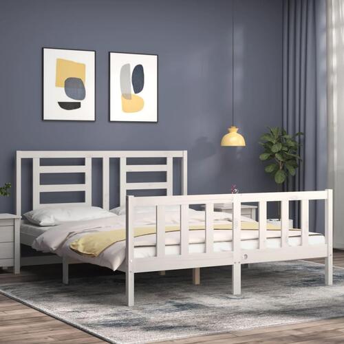Sengeramme med sengegavl kingsize massivt træ hvid