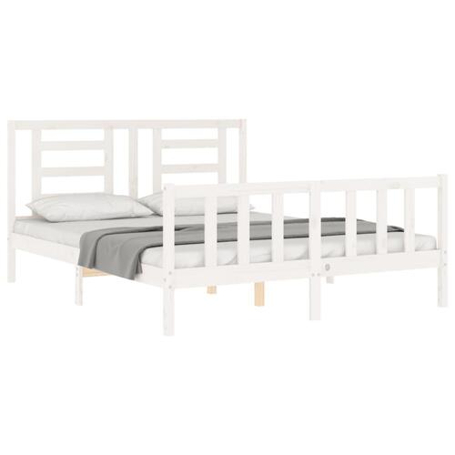 Sengeramme med sengegavl kingsize massivt træ hvid