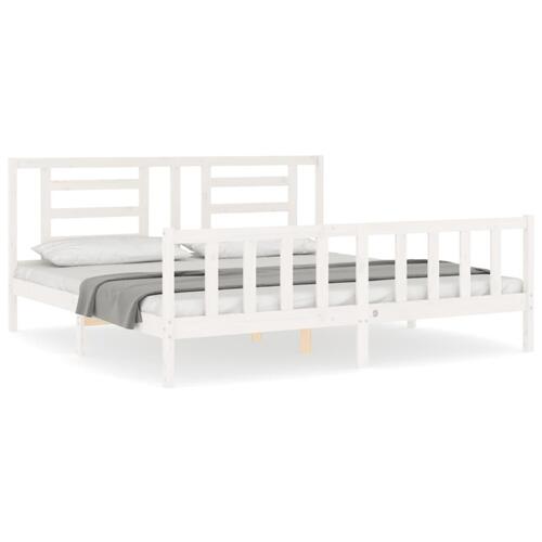 Sengeramme med sengegavl Super King Size massivt træ hvid