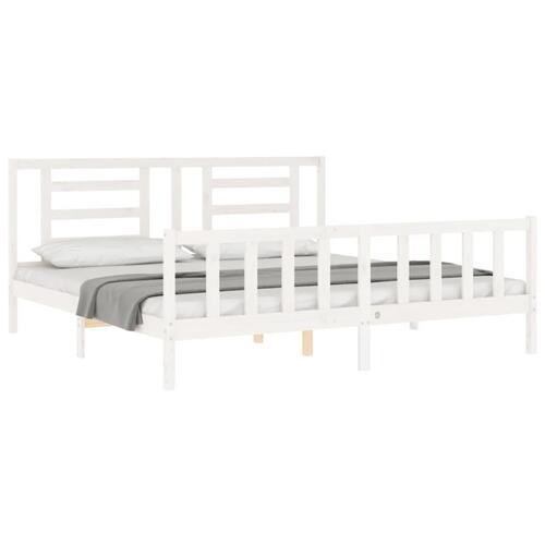 Sengeramme med sengegavl Super King Size massivt træ hvid