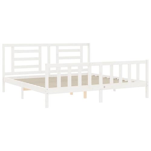 Sengeramme med sengegavl Super King Size massivt træ hvid
