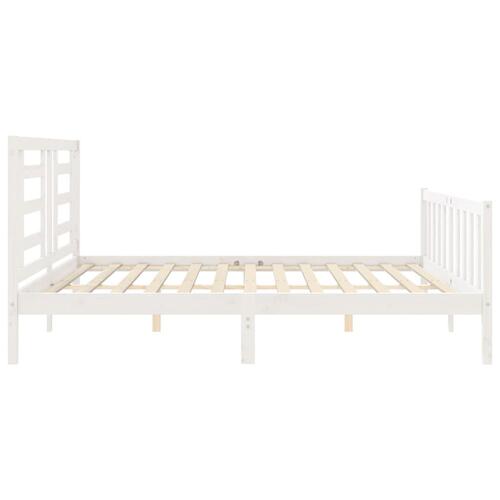 Sengeramme med sengegavl Super King Size massivt træ hvid