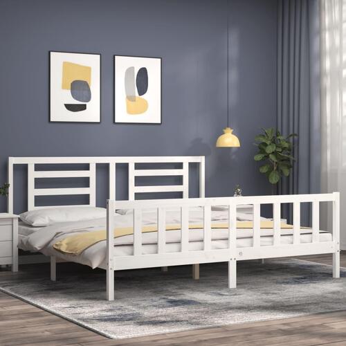 Sengeramme med sengegavl 200x200 cm massivt træ hvid