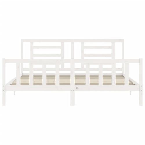 Sengeramme med sengegavl 200x200 cm massivt træ hvid
