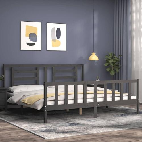 Sengeramme med sengegavl 200x200 cm massivt træ grå