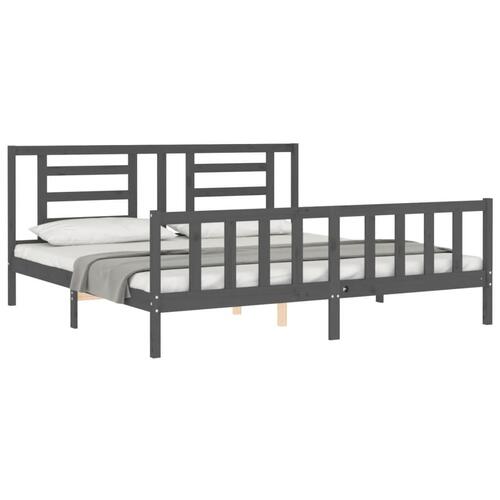 Sengeramme med sengegavl 200x200 cm massivt træ grå