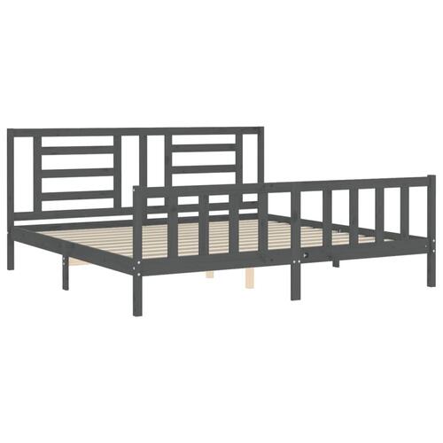 Sengeramme med sengegavl 200x200 cm massivt træ grå