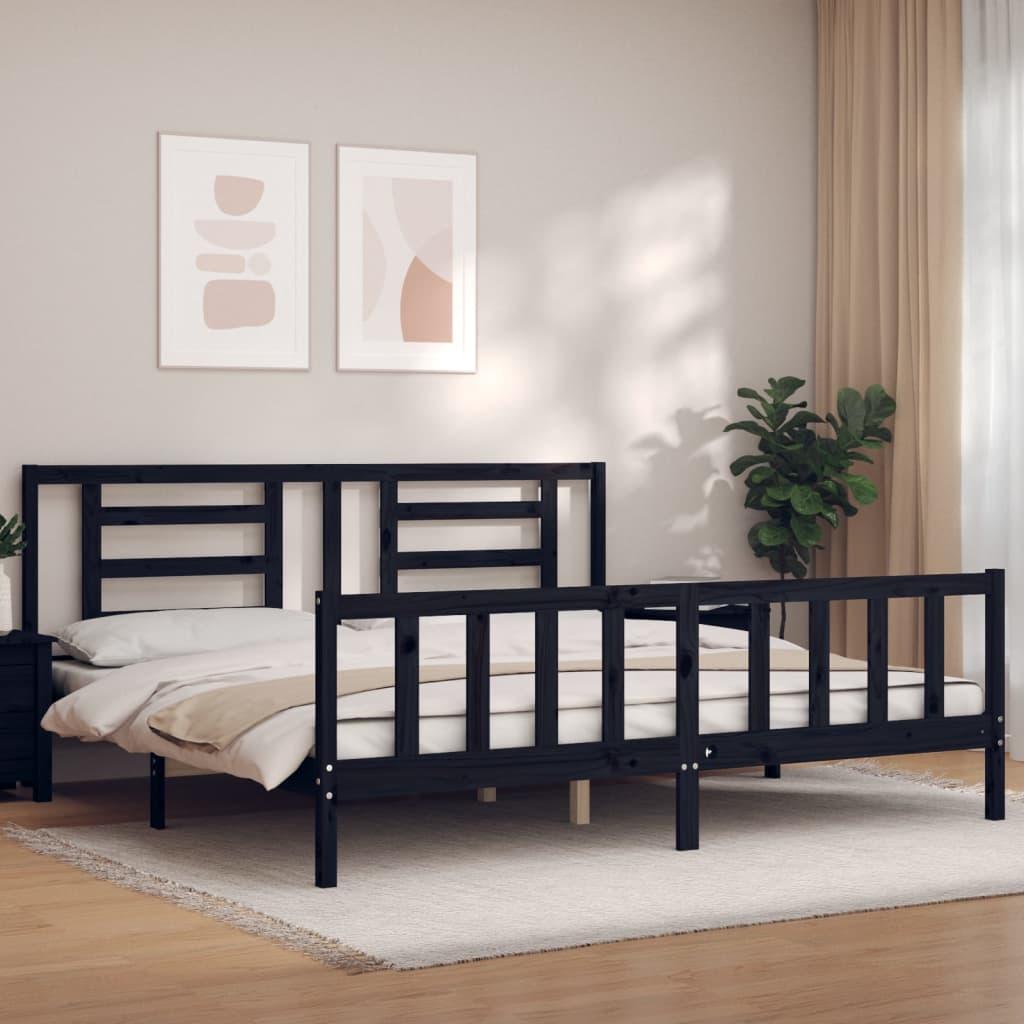 Sengeramme med sengegavl 200x200 cm massivt træ sort
