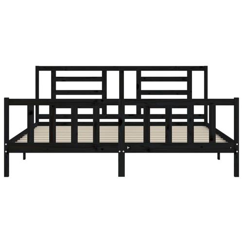 Sengeramme med sengegavl 200x200 cm massivt træ sort
