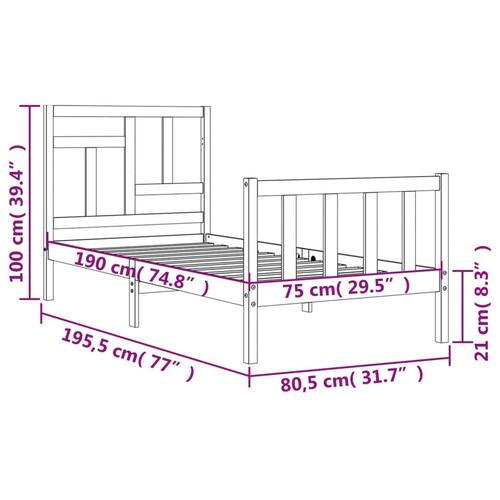 Sengeramme med sengegavl Small Single massivt træ sort