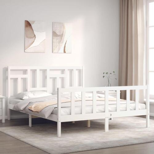Sengeramme med sengegavl kingsize massivt træ hvid