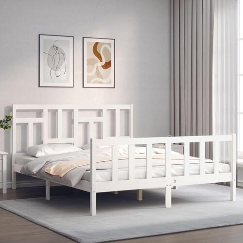 Sengeramme med sengegavl kingsize massivt træ hvid