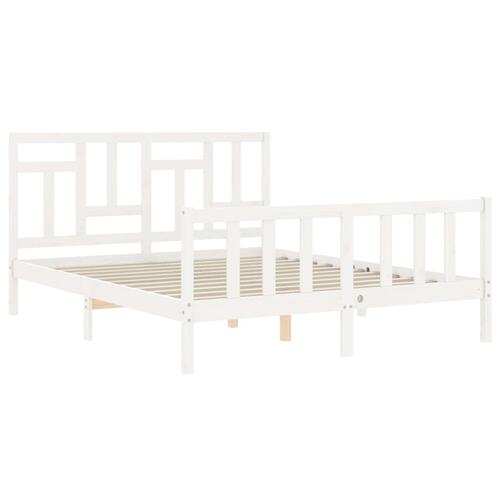 Sengeramme med sengegavl kingsize massivt træ hvid
